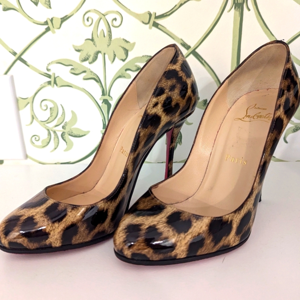 Christian Louboutin Fifi 120 Patent Leopard Pumps - Picture 2 of 6